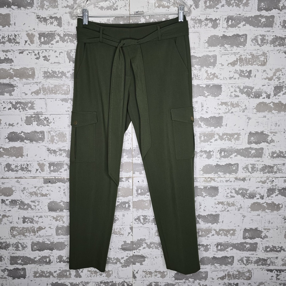 Ann Taylor Loft Pants Womens 2 Green Cargo Ankle Stretch Ponte Belted Preppy